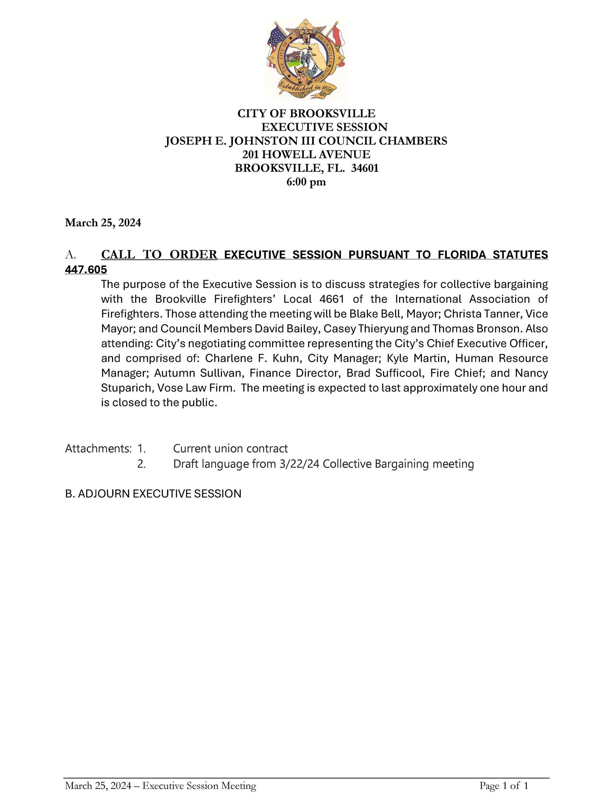 03-25-2024 Executive Session agenda