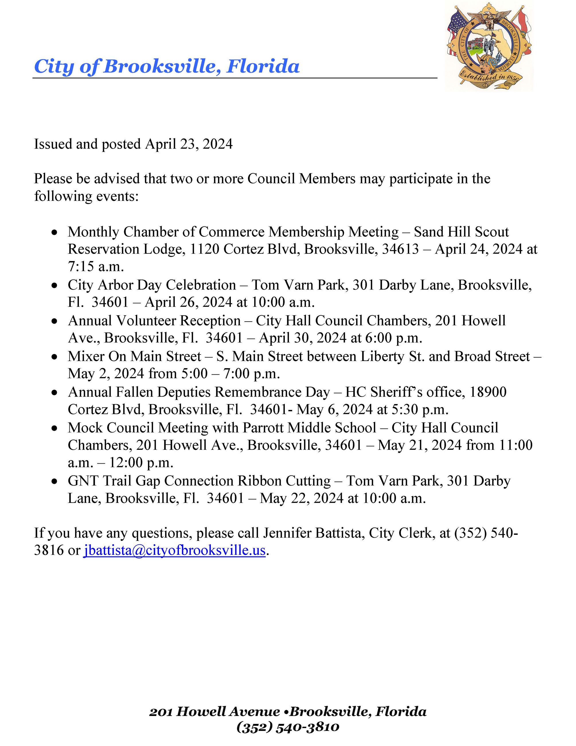 Notice - Two or more Council Members - April and May events (4-23-24)